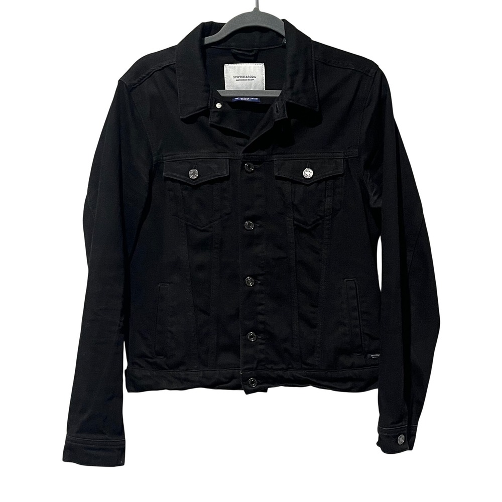 Scotch & Soda Black Denim Trucker Jacket Mens‎ Medium AMS Blauw Biker Goth